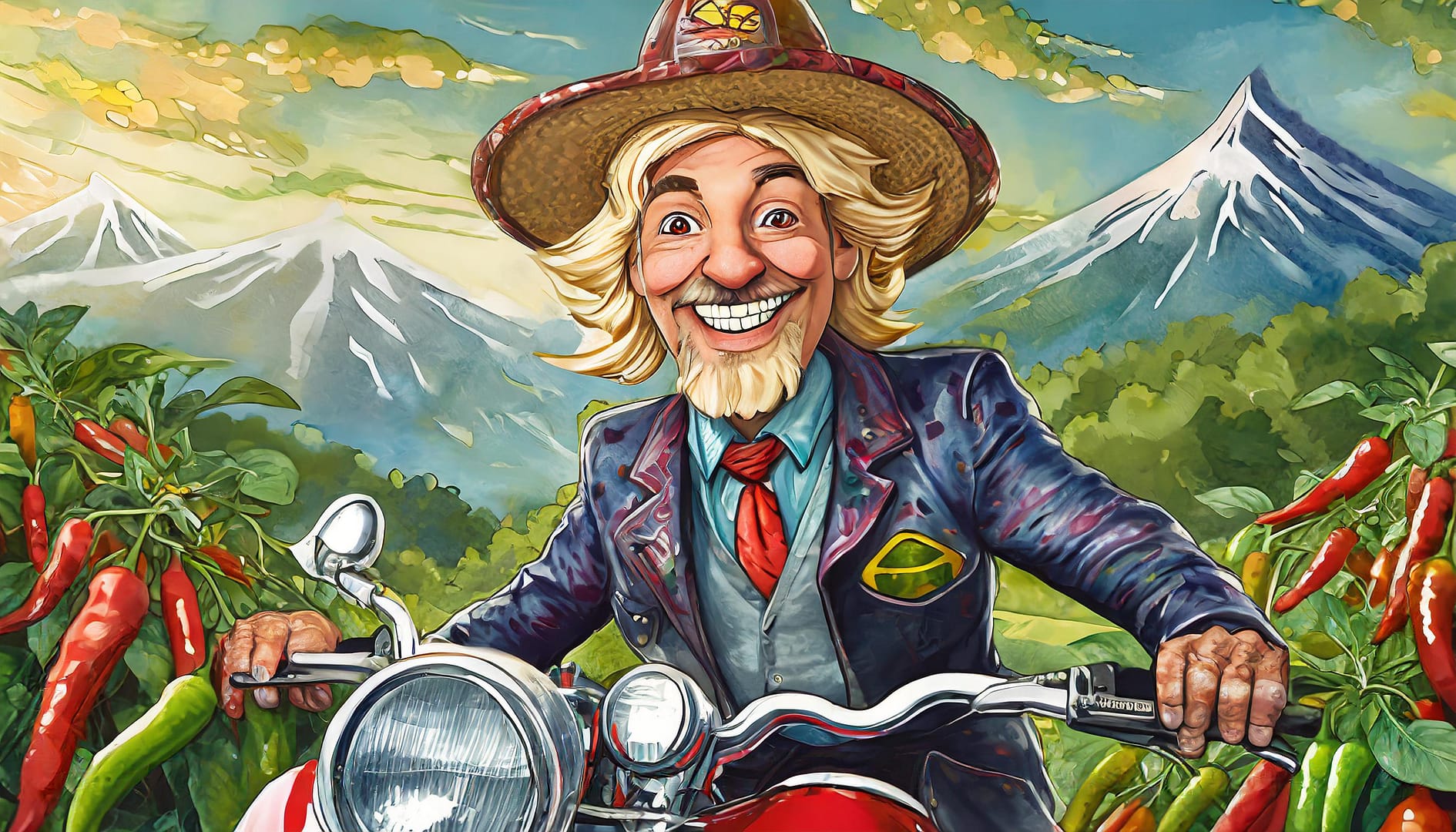 Firefly Männlicher Motorrad Rocker Mit Strohhut Biker Bills Jalapeño Im Garten Voller Chilis 40555